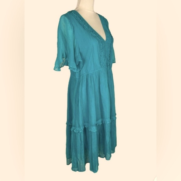 Sundance Catalog Monaco Meetup Dress in Sea Green Size Medium Gauzy Flowy MIDI - Picture 3 of 11